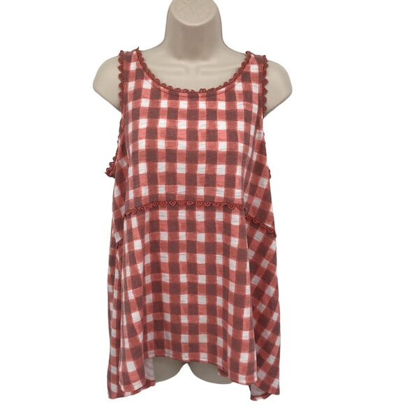 Lauren Conrad Tops - Lauren Conrad Womens Burnt Orange Checkered Sleeveless High Low Hem Tunic Size L